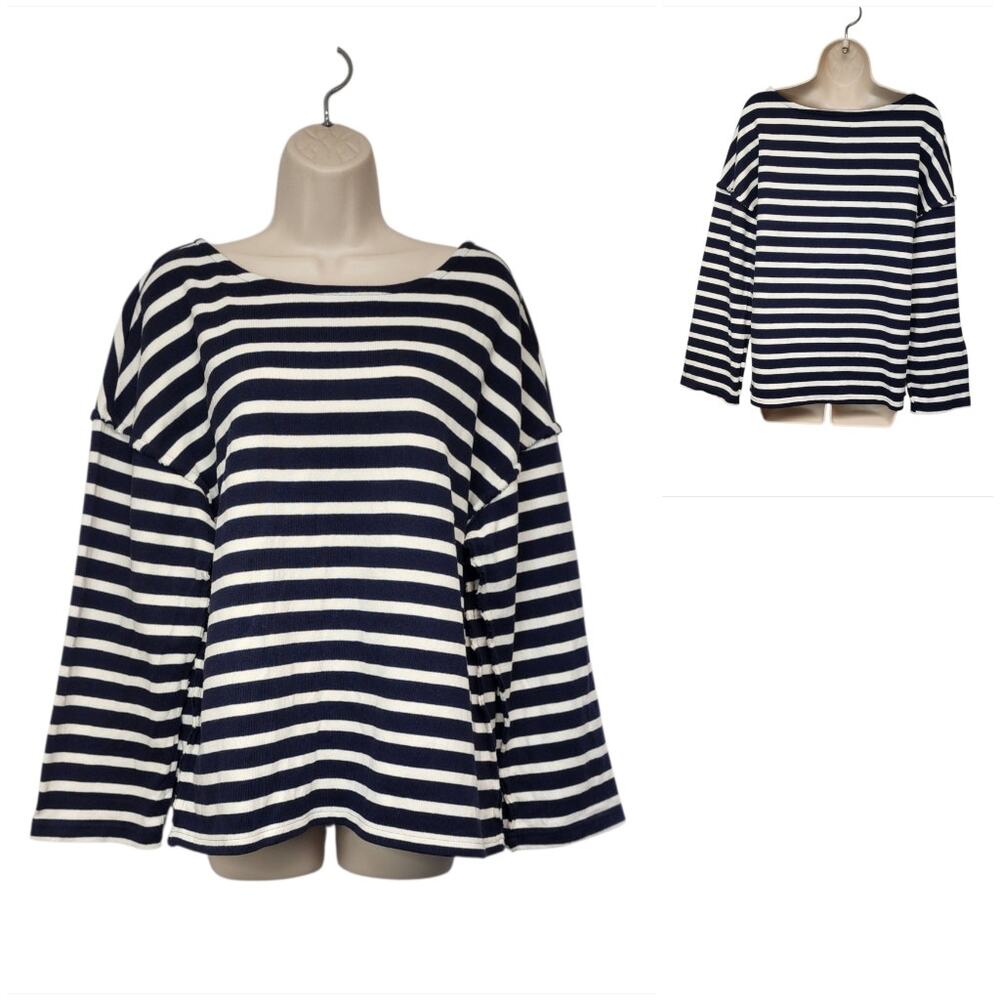 Madewell Blue/White Striped Basic Round Neck Long Sleeve Pullover Sweater Size L